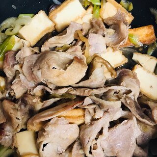 厚揚げと長ネギと豚肉と椎茸のすき焼き風煮